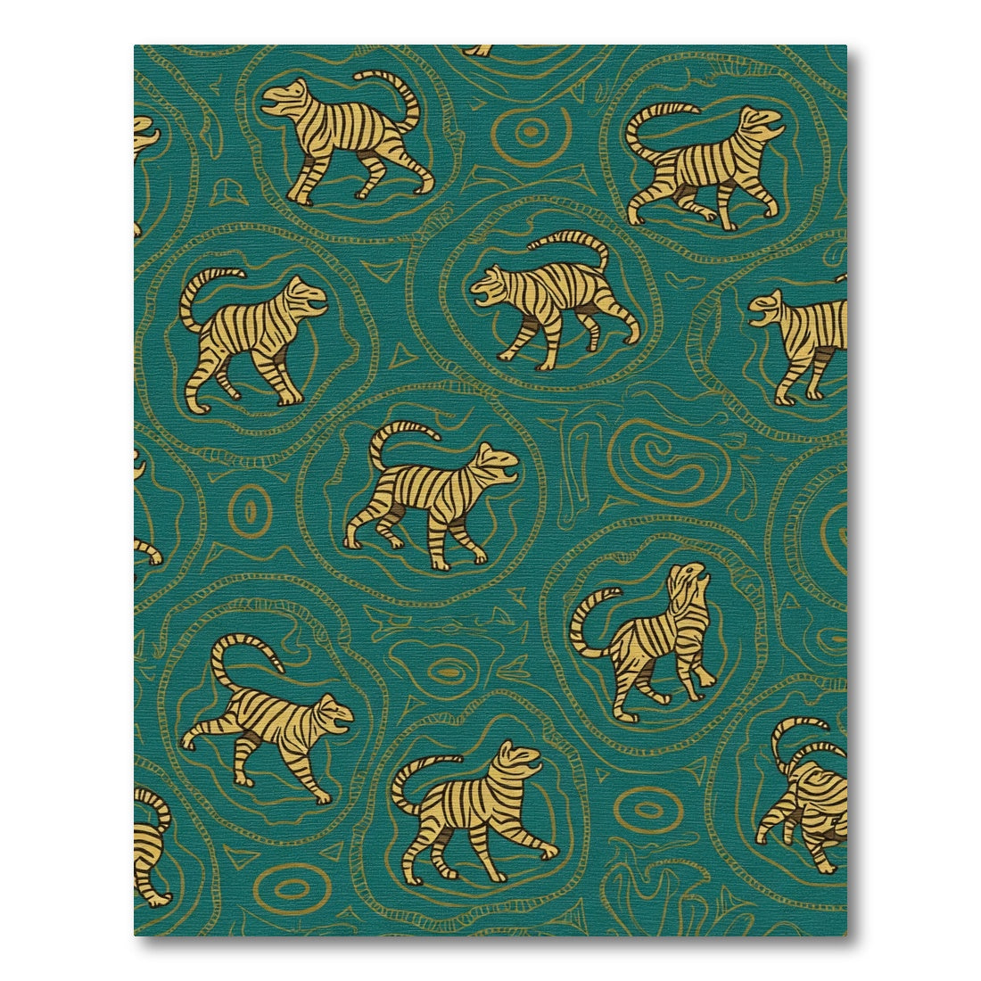 Teal Gold Tiger Jungle Abstract Rug