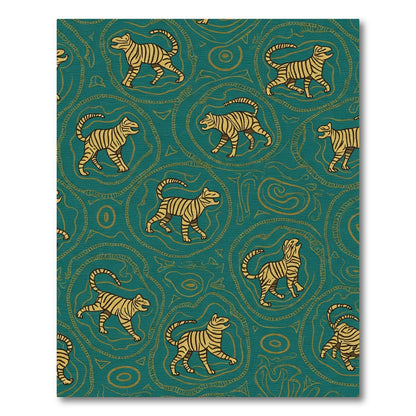Teal Gold Tiger Jungle Abstract Rug