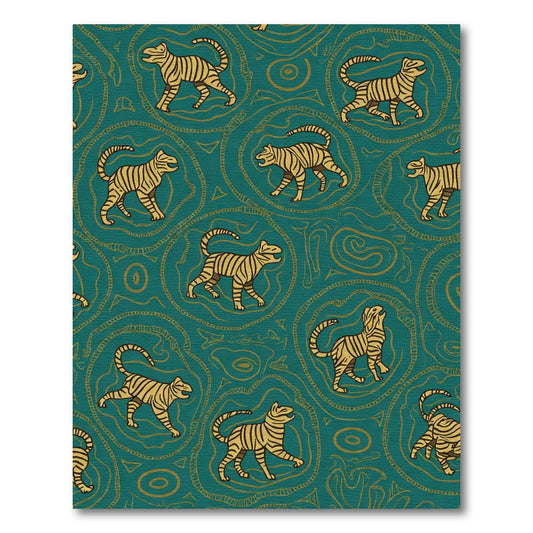 Teal Gold Tiger Jungle Abstract Rug
