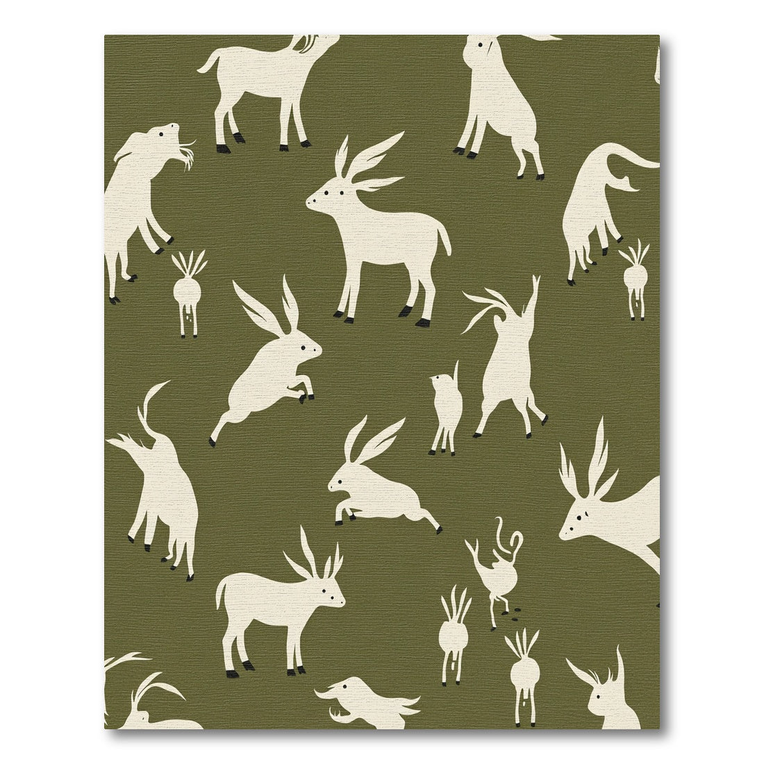 Woodland Creatures Olive Green Field Rug