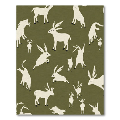 Woodland Creatures Olive Green Field Rug