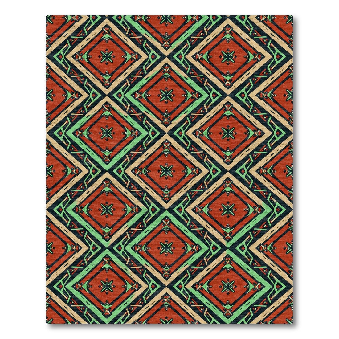 Earthy Geometric Diamond Terracotta Green Rug