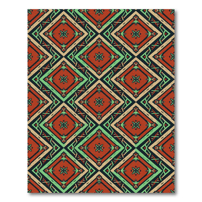 Earthy Geometric Diamond Terracotta Green Rug