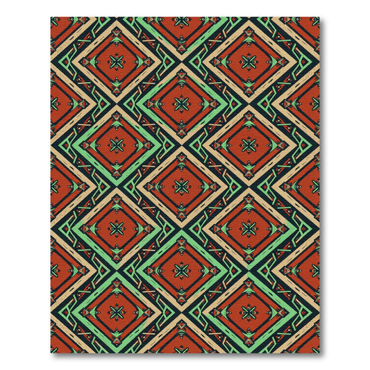 Earthy Geometric Diamond Terracotta Green Rug