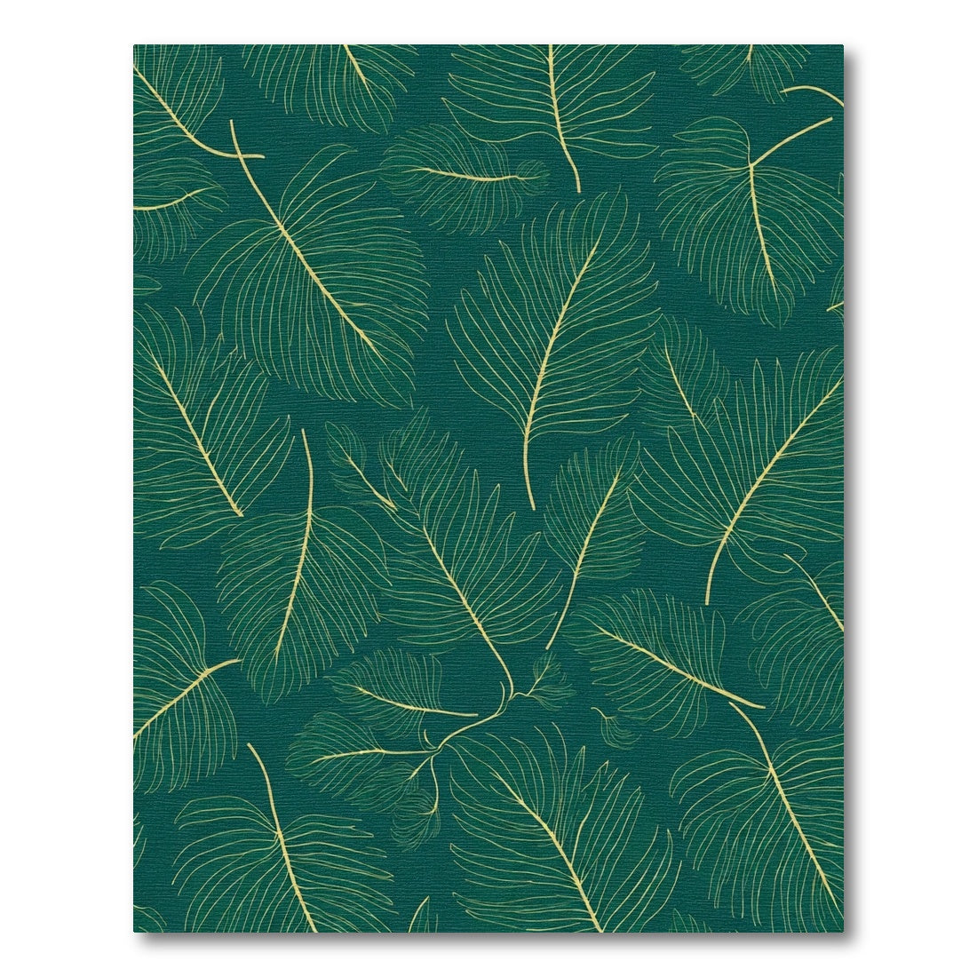 Emerald Green Gold Feathered Leaves Rug