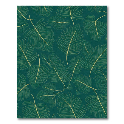 Emerald Green Gold Feathered Leaves Rug