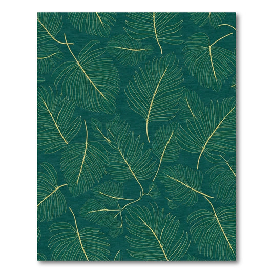 Emerald Green Gold Feathered Leaves Rug