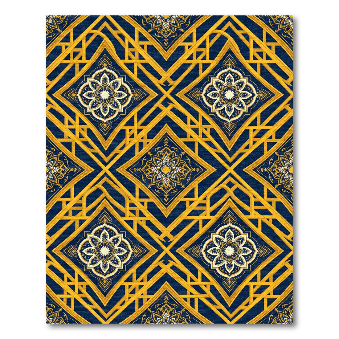 Gold Geometric Floral Navy Medallion Rug