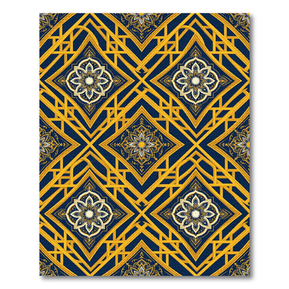 Gold Geometric Floral Navy Medallion Rug