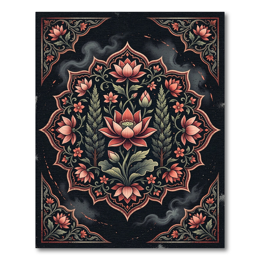 Elegant Lotus Medallion Floral Art Rug