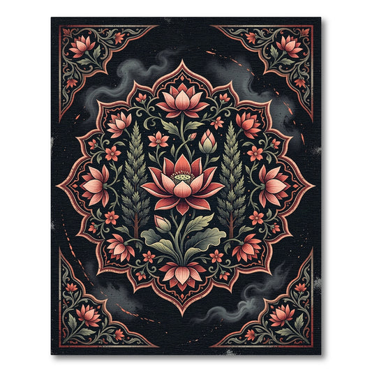Elegant Lotus Medallion Floral Art Rug