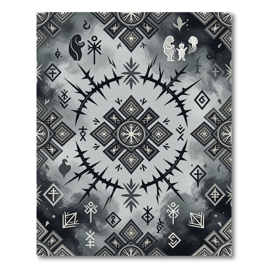 Monochromatic Geometric Symbol Collage Rug