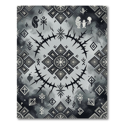 Monochromatic Geometric Symbol Collage Rug