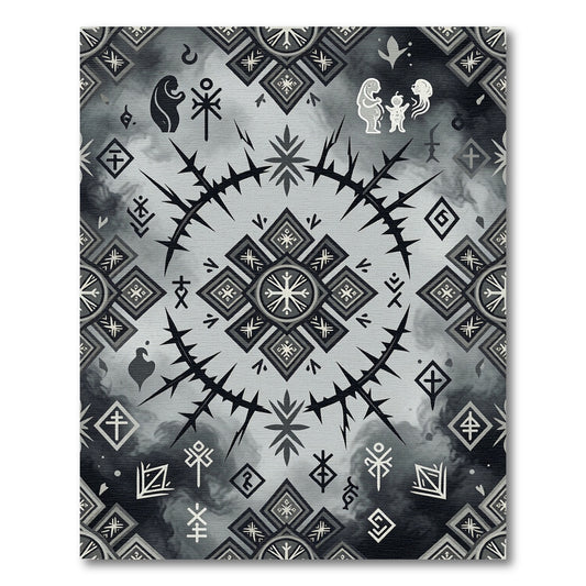 Monochromatic Geometric Symbol Collage Rug