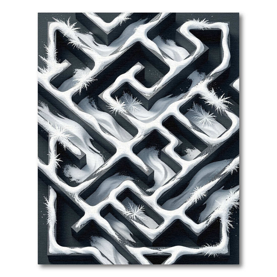 Winter Frost Monochromatic Abstract Maze Rug