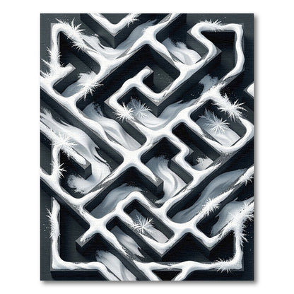 Winter Frost Monochromatic Abstract Maze Rug