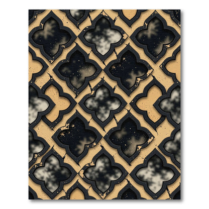 Black And Gold Quatrefoil Lattice Rug