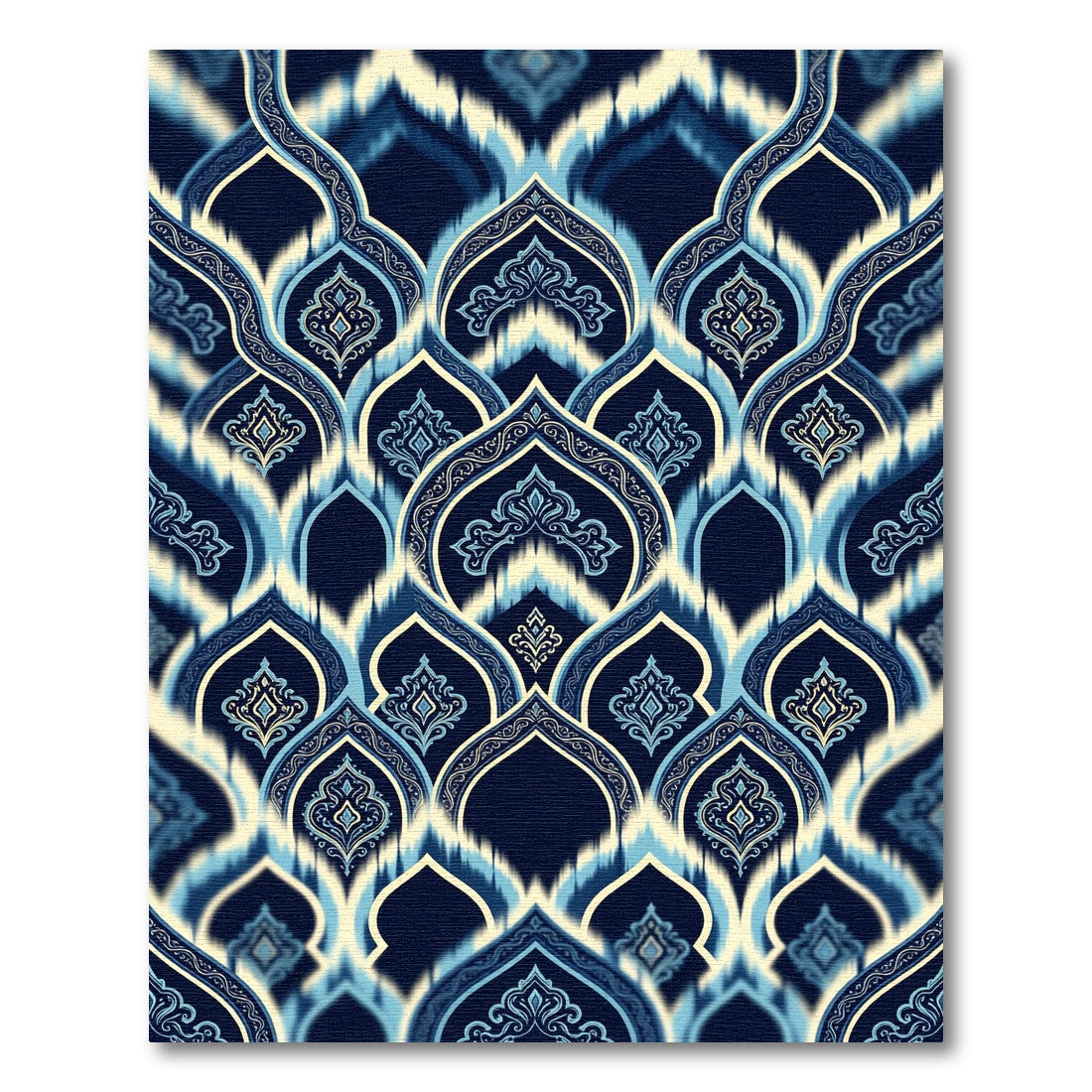 Deep Blue Ornate Arch Medallion Rug
