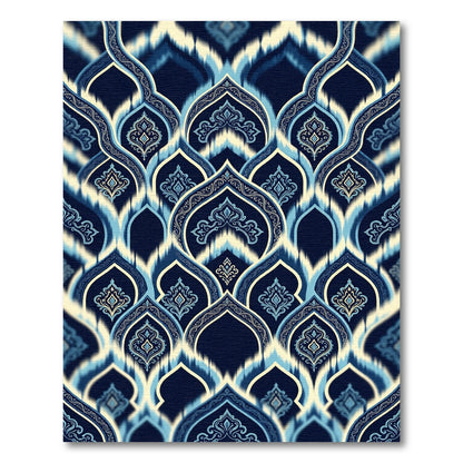 Deep Blue Ornate Arch Medallion Rug