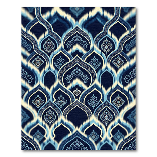 Deep Blue Ornate Arch Medallion Rug