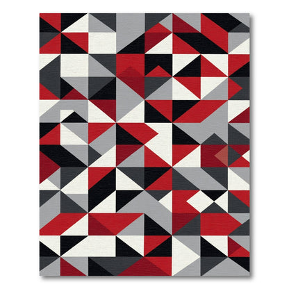 Bold Red Black Geometric Triangles Rug