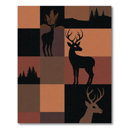 Rustic Deer Woodland Silhouette Squares Rug
