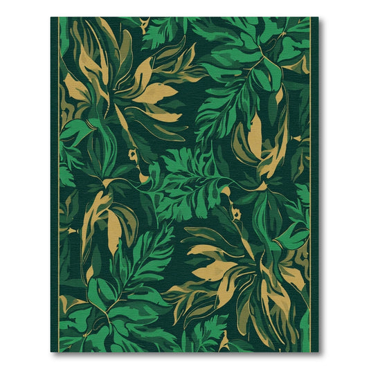 Dark Emerald Jungle Leaf Botanical Rug