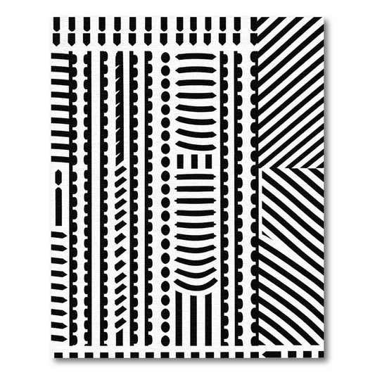 Black And White Geometric Stripe Composition Rug
