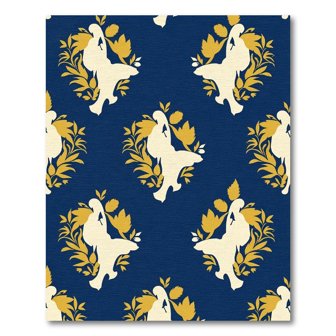 Navy Cream Floral Silhouette medallion Rug