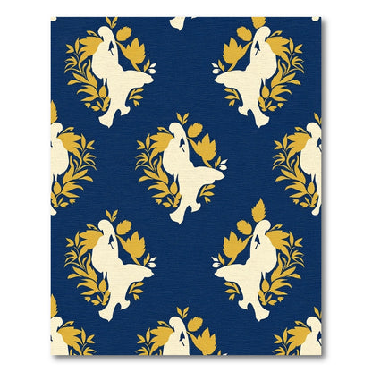 Navy Cream Floral Silhouette medallion Rug
