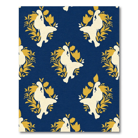Navy Cream Floral Silhouette medallion Rug