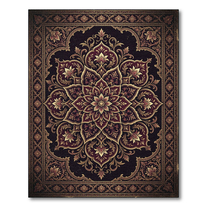 Ornate Deep Burgundy Gold Floral Medallion Rug