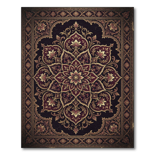 Ornate Deep Burgundy Gold Floral Medallion Rug