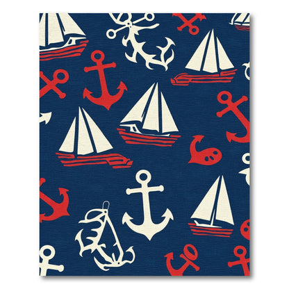 Navy Nautical Sailboat Anchor Collection Rug