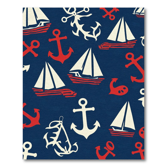 Navy Nautical Sailboat Anchor Collection Rug
