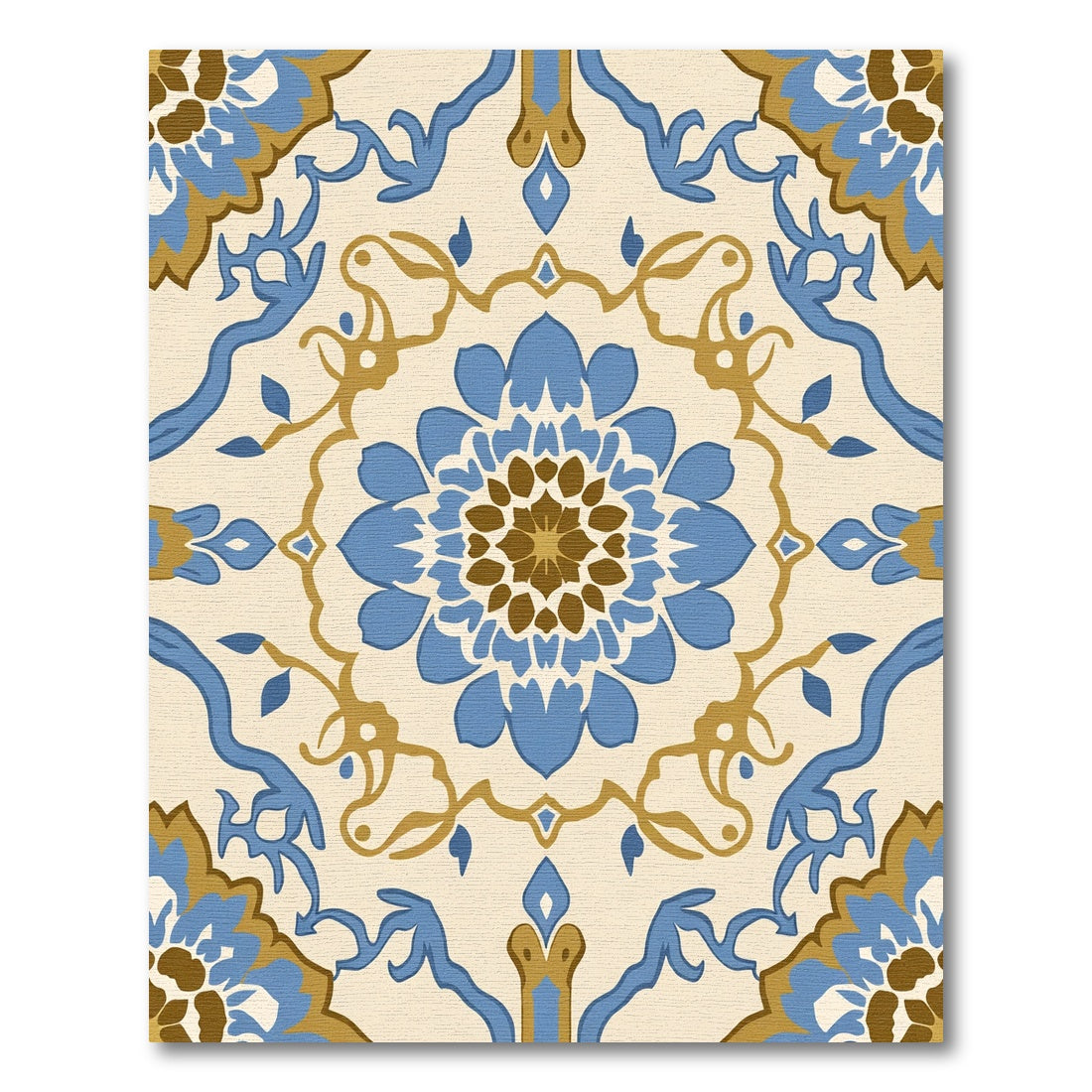 Blue Gold Floral Medallion Harmony Rug