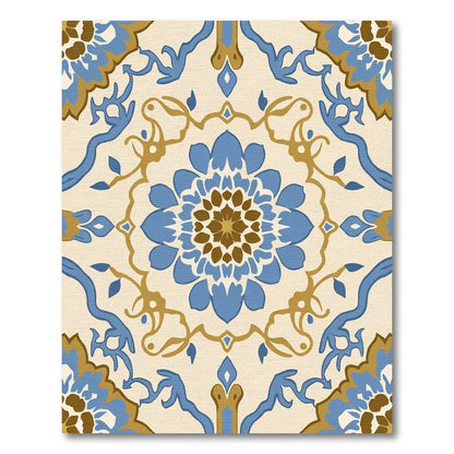 Blue Gold Floral Medallion Harmony Rug