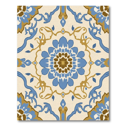 Blue Gold Floral Medallion Harmony Rug