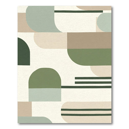 Abstract Mid Century Sage Geometric Forms Rug