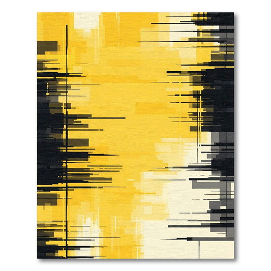 Yellow Black Glitch Abstract Rectangles Rug