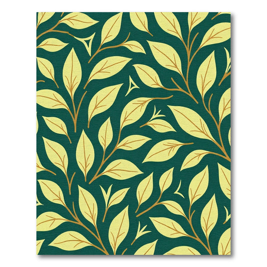 Teal Yellow Leafy Branch Pattern Rug
