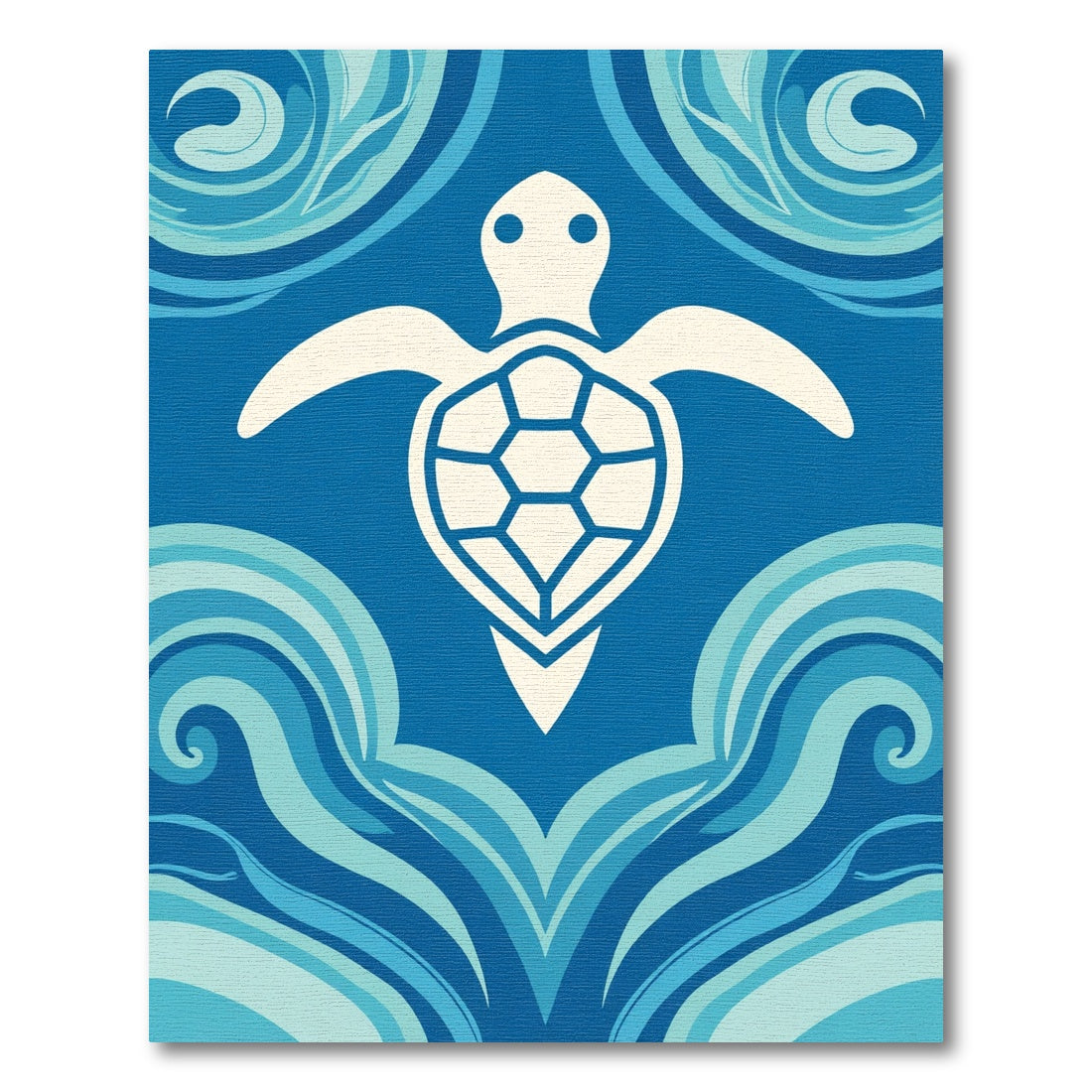 White Sea Turtle Blue Wave Art Rug