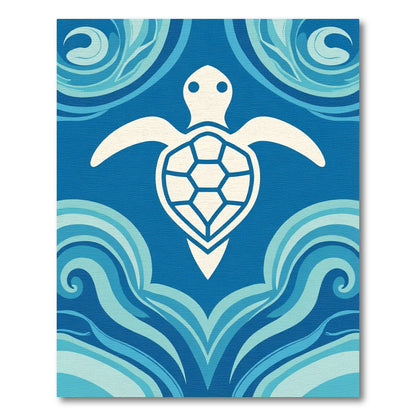 White Sea Turtle Blue Wave Art Rug