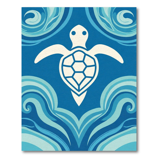 White Sea Turtle Blue Wave Art Rug