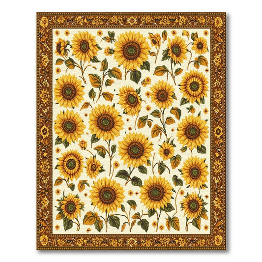 Cream Sunflower Leaves Golden Border Rug