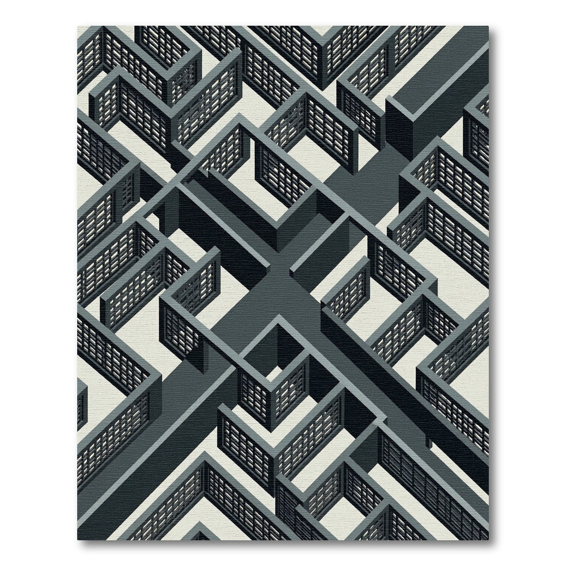 Monochromatic Geometric Isometric Labyrinth Maze Rug