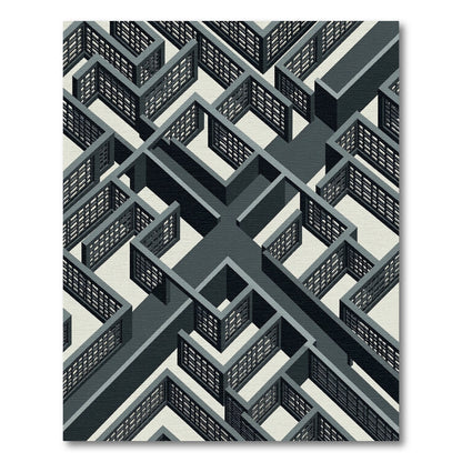 Monochromatic Geometric Isometric Labyrinth Maze Rug