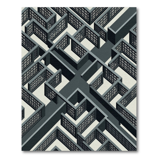 Monochromatic Geometric Isometric Labyrinth Maze Rug
