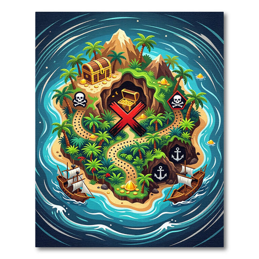 Tropical Pirate Island Gold Map Rug