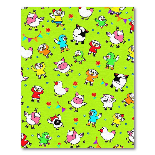 Playful Farm Animals Bright Floral Rug